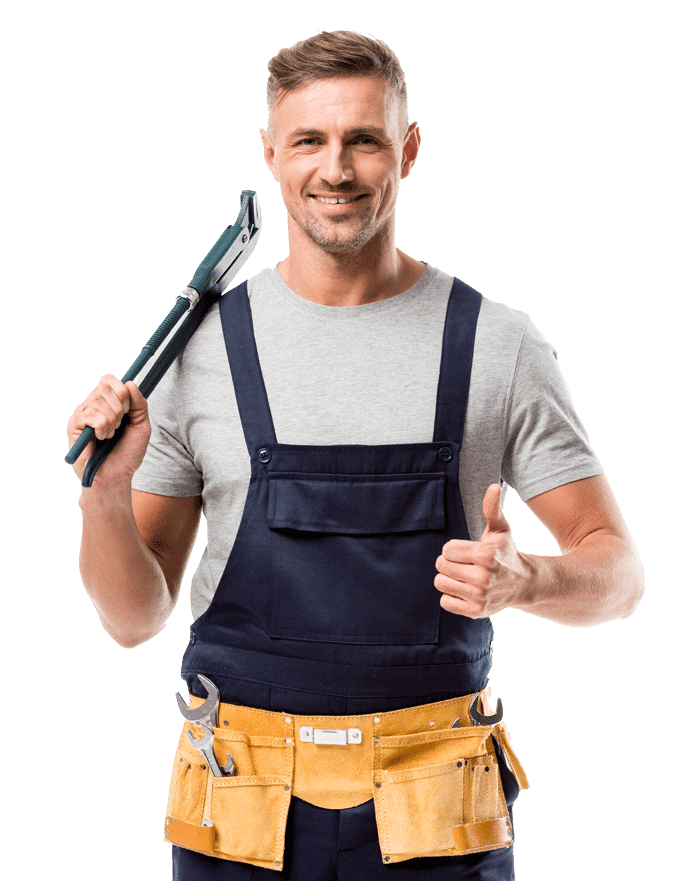 smiling plumber holding pipe wrench and showing th 2022 12 16 18 34 05 utc